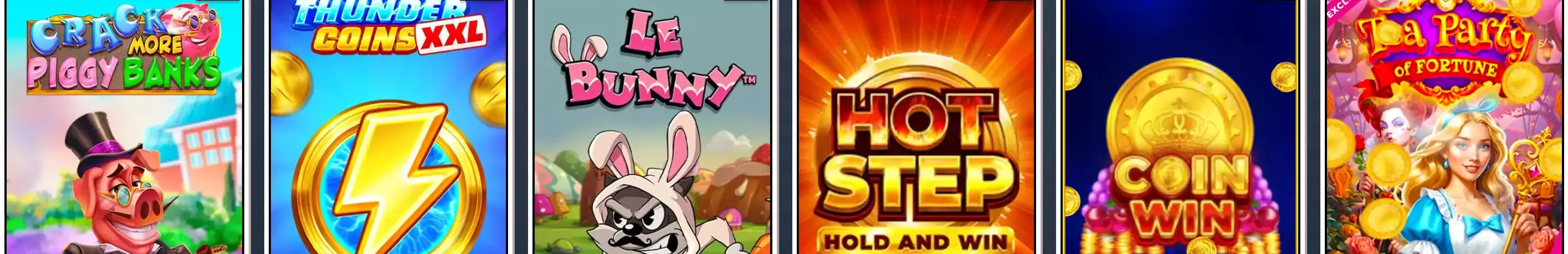 Suosittuja kolikkopelejä Allyspin kasinon peliaulassa, mukana muun muassa Coin Win ja Le Bunny -slotit.